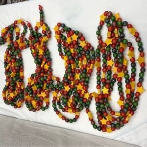 Festive Holiday Star Bead Garland set of 4 wooden bead a Little Over 9 feet each